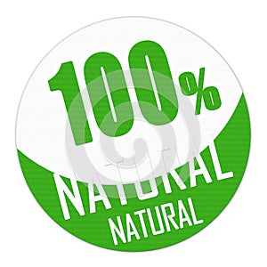 Seal or banner of one hundred percent natural in green and white