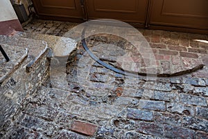 Seal of centuries on the stone floor and steps of the bell tower of the Peter and Paul Cathedral. St. Petersburg. Russia