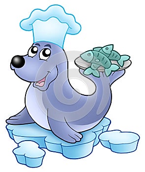 Seal chef with fishes