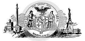 The seal of colonial Maryland a British colony in 1632 vintage illustration