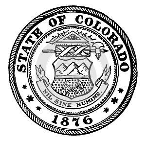 The Seal of Colorado, 1876. The seal shows The Eye of Providence and Colorado`s motto, vintage illustration
