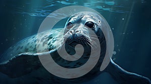 Seal in the deep blue ocean. 3D render illustration.