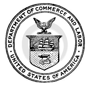 The seal of the Department of Commerce and Labor of the United States, vintage illustration
