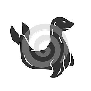 Seal glyph icon. Pinniped mammal. Antarctic sea lion. Oceanography and zoology. Aquatic ocean animal with flippers