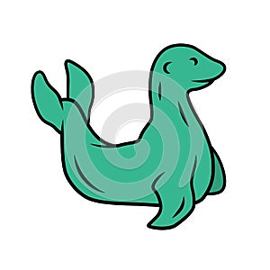 Seal green color icon. Pinniped mammal. Antarctic sea lion. Polar fauna. Oceanography and zoology. Aquatic ocean animal