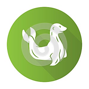 Seal green flat design long shadow glyph icon. Pinniped mammal. Antarctic sea lion. Oceanography and zoology. Aquatic