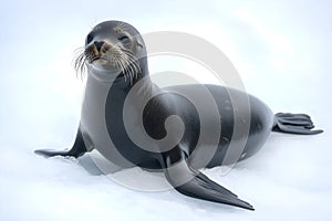 Seal in pose resting on the ice.