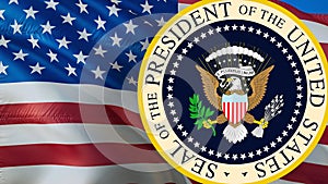 Seal of The President of The United States with the USA flag background. US seal for Presidents day, 3d rendering. Presidential