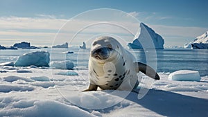 Adorable Leopard Seal Pup on Antarctic Ice