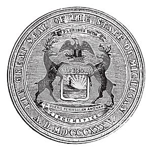 Seal of the state of Michigan, vintage engraving
