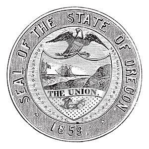 Seal of the State of Oregon, vintage engraving