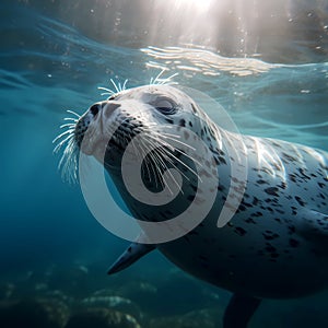 The seal swims in the water. illustration; Generative AI