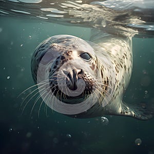 The seal swims in the water. illustration; Generative AI