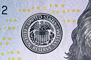Seal of the United States Federal Reserve system on the one hundred dollar banknote