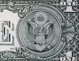 The Seal of The United States on the reverse side of one American dollar bill