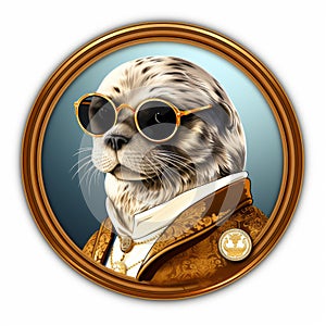 Cool Seal With Glasses Wearing Ornate Frame - Stock Photo photo