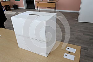 Sealed ballot box in the polling station on election day