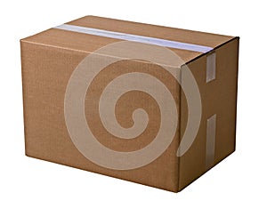 Sealed cardboard box isolated on white background
