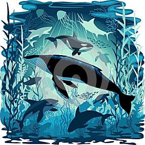 Sealife Blue Shades Dream Underwater Scenery Vector Art Background