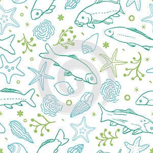 Sealife line art style nautical pattern.