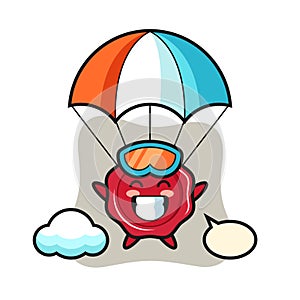 Sealing wax mascot cartoon is skydiving with happy gesture