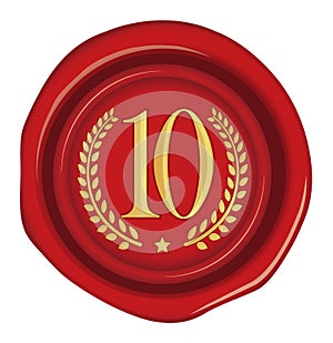 Sealing wax stamp vector illustration  number, ranking  | 10th red