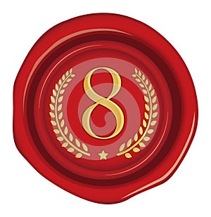 Sealing wax stamp vector illustration  number, ranking  | 8th red