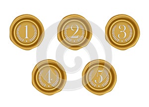 Sealing wax stamp vector illustration set  number, ranking  from 1st to 5th gold