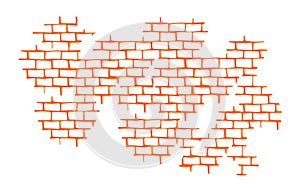 Seam. Brick wall. Vector Texture Pattern Orange. Flat mockup, clean for design decoration isolated on white background,