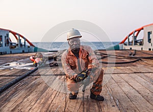 Seaman AB or Bosun on deck of offshore vessel or ship