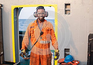 Seaman AB or Bosun on deck of offshore vessel or ship