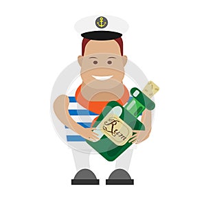 Seaman with bottle of rum photo