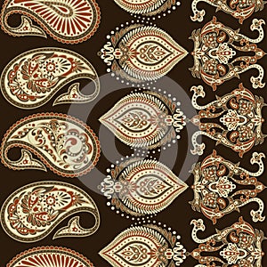 Seaml.ess Paisley pattern in indian style. Floral vector illustration