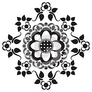Seamles border pattern elements with flowers and lace lines in Indian mehndi style isolated on white background.