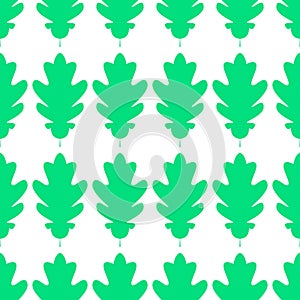 Seamles pattern of silhuette of oak leaves. Flat Icon of oak leaf on white background. Vector illustration.