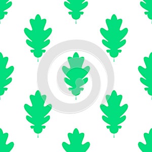 Seamles pattern of silhuette of oak leaves. Flat Icon of oak leaf on white background. Vector illustration.