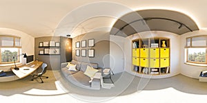Seamless 360 vr home office panorama. 3d illustration of modern apartment interior design