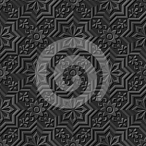 Seamless 3D elegant dark paper art pattern 040 Star Cross Flower