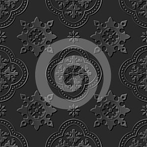 Seamless 3D elegant dark paper art pattern 178 Cross Kaleidoscope Flower
