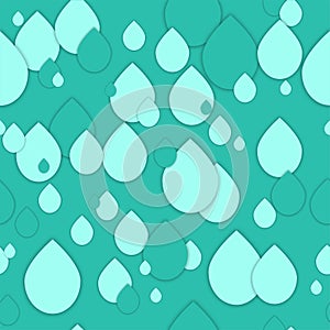 Seamless 3d pattern in trendy paper art style. Paper water drops collage background.
