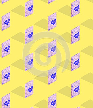 Seamless 3d rendern isometric pattern.  Minimal design. Creative candy box. Text Xoxo. Sweet candy shop, Valentine`s Day, birthda