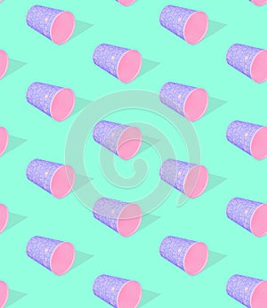 Seamless 3d rendern isometric pattern.  Minimal design. Creative coffee cup. Sweet candy shop, Valentine`s Day, birthday party