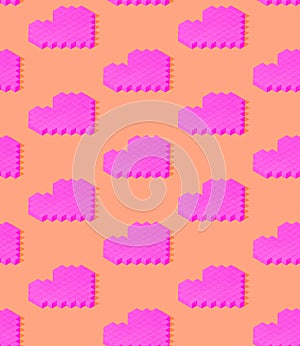 Seamless 3d rendern isometric pattern.  Minimal design. Creative hearts. Sweet candy shop, Valentine`s Day, birthday party concep