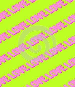 Seamless 3d rendern isometric pattern.  Minimal design. Creative Text Love. Sweet candy shop, Valentine`s Day, birthday party