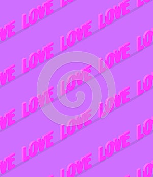 Seamless 3d rendern isometric pattern.  Minimal design. Creative Text Love. Sweet candy shop, Valentine`s Day, birthday party