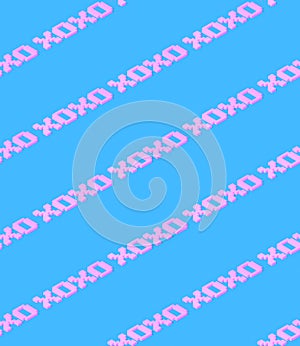 Seamless 3d rendern isometric pattern.  Minimal design. Creative Text Xoxo. Sweet candy shop, Valentine`s Day, birthday party