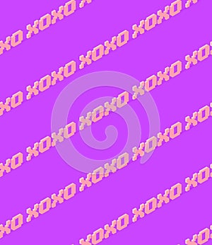 Seamless 3d rendern isometric pattern.  Minimal design. Creative Text Xoxo. Sweet candy shop, Valentine`s Day, birthday party