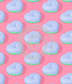 Seamless 3d rendern isometric pattern.  Minimal design. Donuts Heart, sweet candy shop, Valentine`s Day, party concept