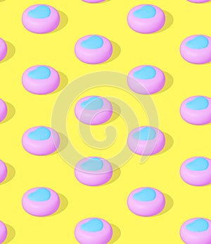 Seamless 3d rendern isometric pattern.  Minimal design.  Heart Biscuit. Sweet candy shop, Valentine`s Day, birthday party concept