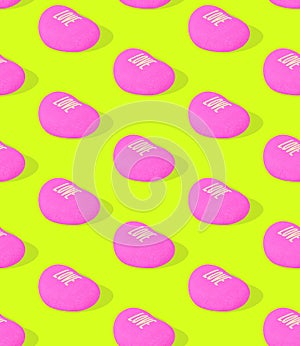 Seamless 3d rendern isometric pattern.  Minimal design. Heart love. Sweet candy shop, Valentine`s Day, birthday party concept